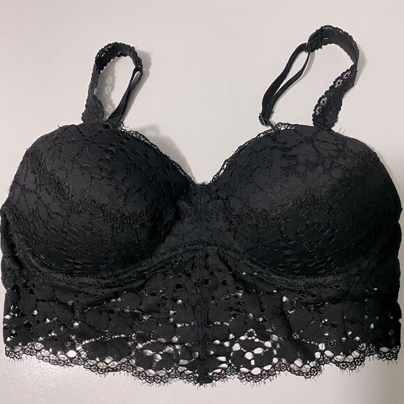 VS Victorias Secret PINK black Lace Bralette push up padded bra romantic goth -S - Picture 1 of 9